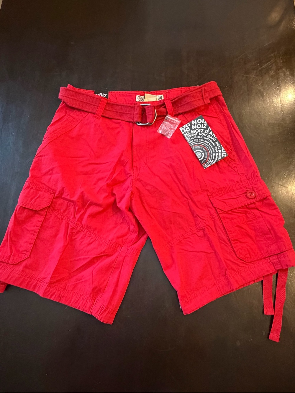 Noize Men's Red Cargo Shorts with Webbing Belt